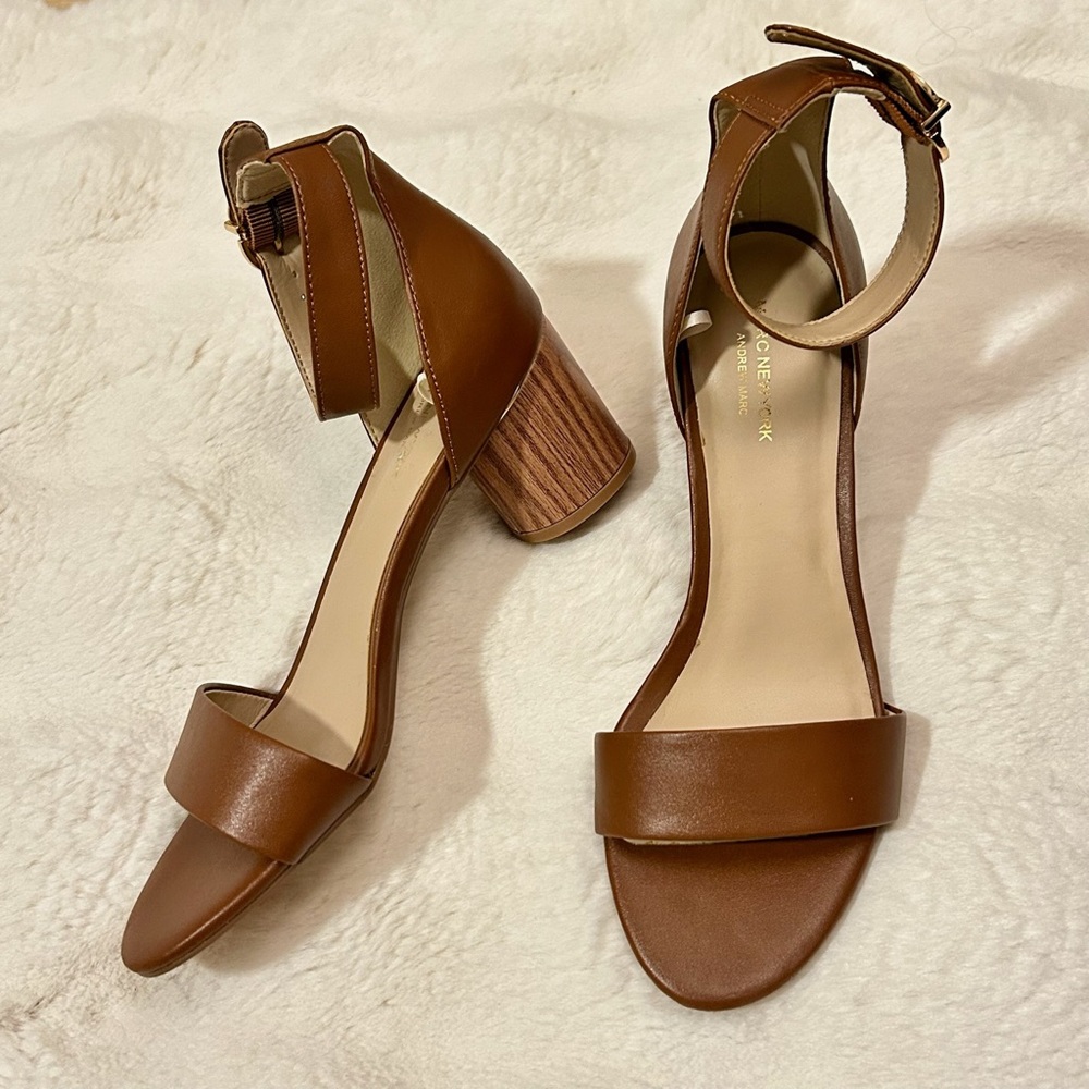 Marc New York Brown Block Heel Ankle Strap Sandals